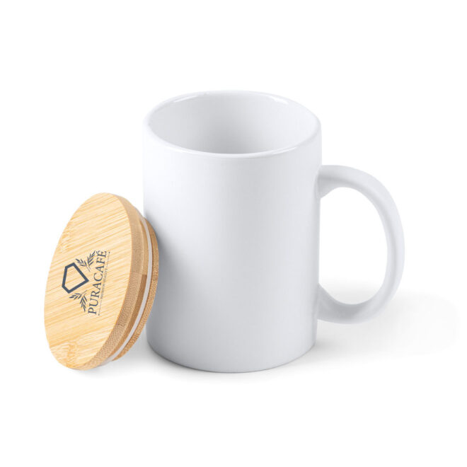 Mug en porcelaine avec couvercle en bamboo