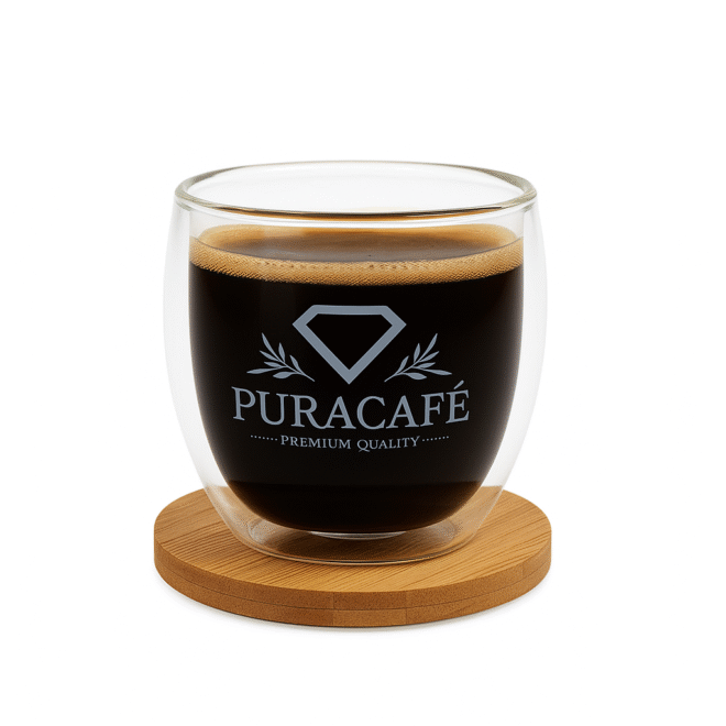 Tasse en verre double paroi avec socle en bambou
