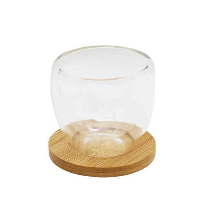 Tasse en verre double paroi avec socle en bambou – Image 2