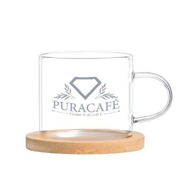 Tasse à café en verre 96ml avec sous tasse en bois – Image 2